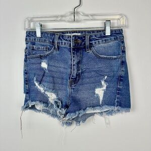 Nature by KanCan Distressed High Waisted Medium Wash Denim Shorts M